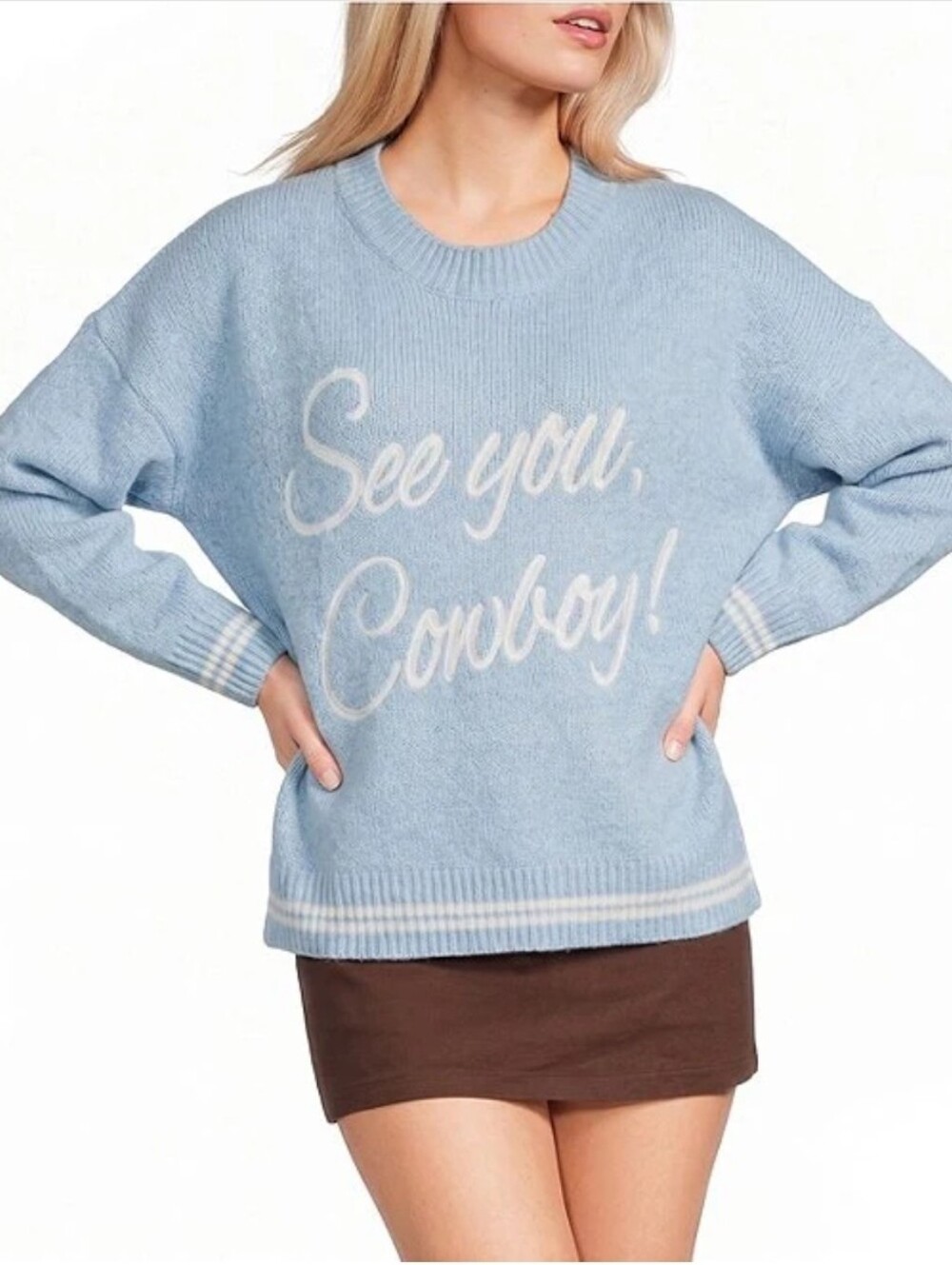 Bailey Rose Light Blue 'See You, Cowboy!' Crewneck Sweater